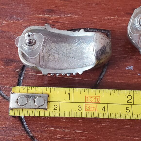 VTG Signed LIZ CLAIBORNE Large BRUTALIST MATTE SILVER DOME DROP EARRINGS post - Picture 9 of 14